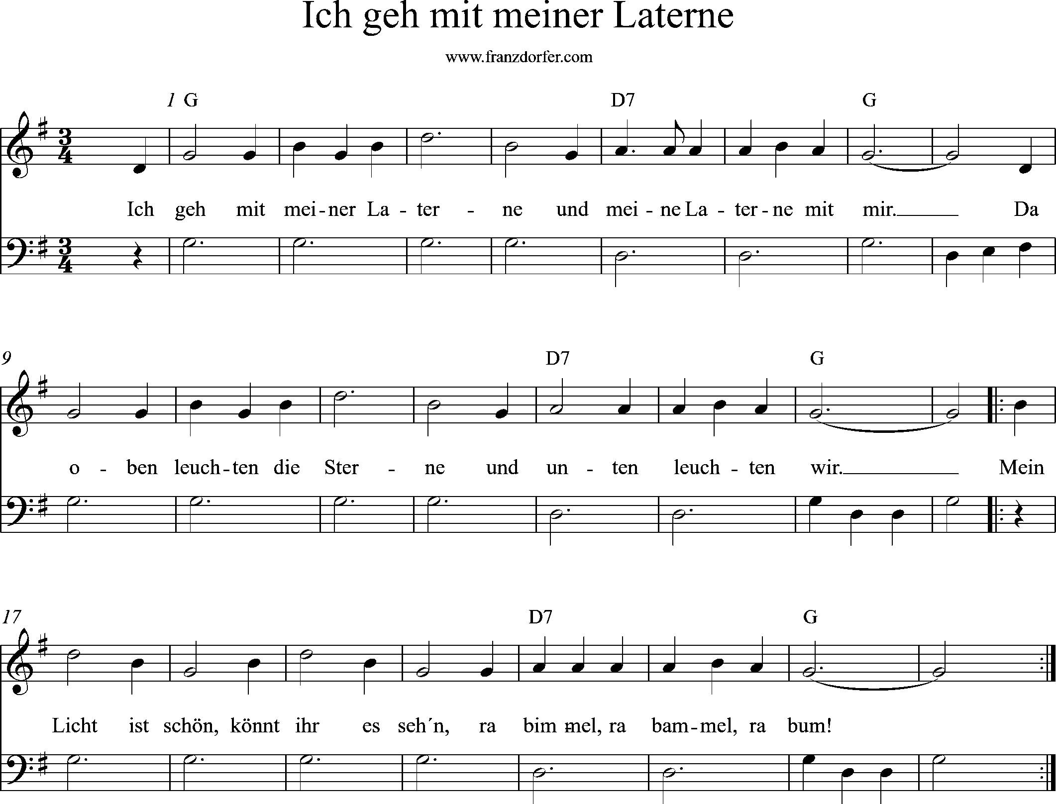 klaviernoten, G-Dur